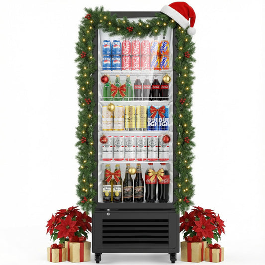 Mojgar 11 Cu Ft Commercial Refrigerators Single Door,Glass Door Merchandiser Display Beverage Fridge with Built-in LED Light,1.64kwh/24h Retail Cooler for Shop,Restaurant,Apartment,etc
