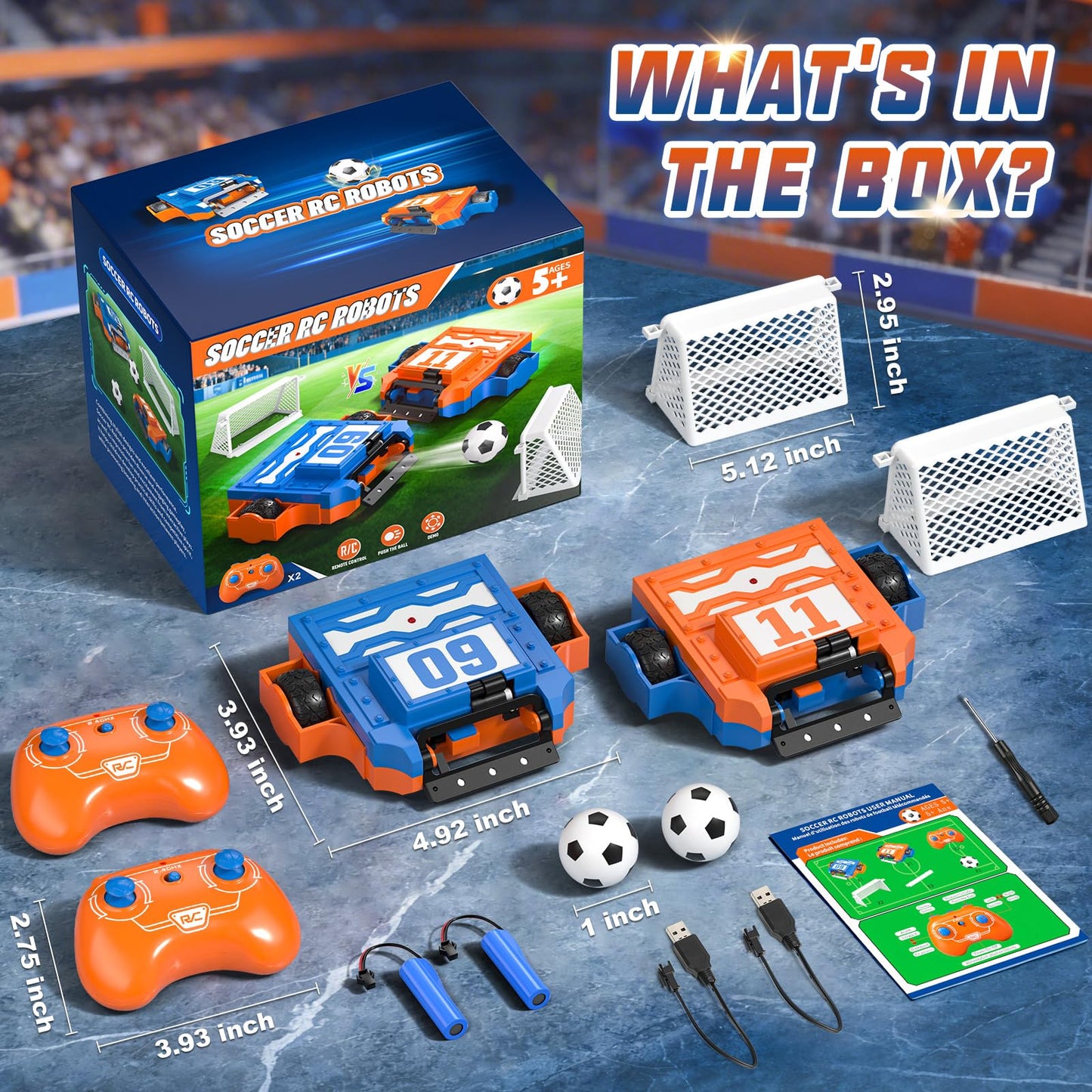 ACIKETO Remote Control Battle Robots Soccer Robot Game Set for Kids, 2-Player RC Football Robots Table Game with 2 Balls & 2 Goals, Fighting Robot STEM Toy Birthday Gift for Boys and Girls Age 5 & Up