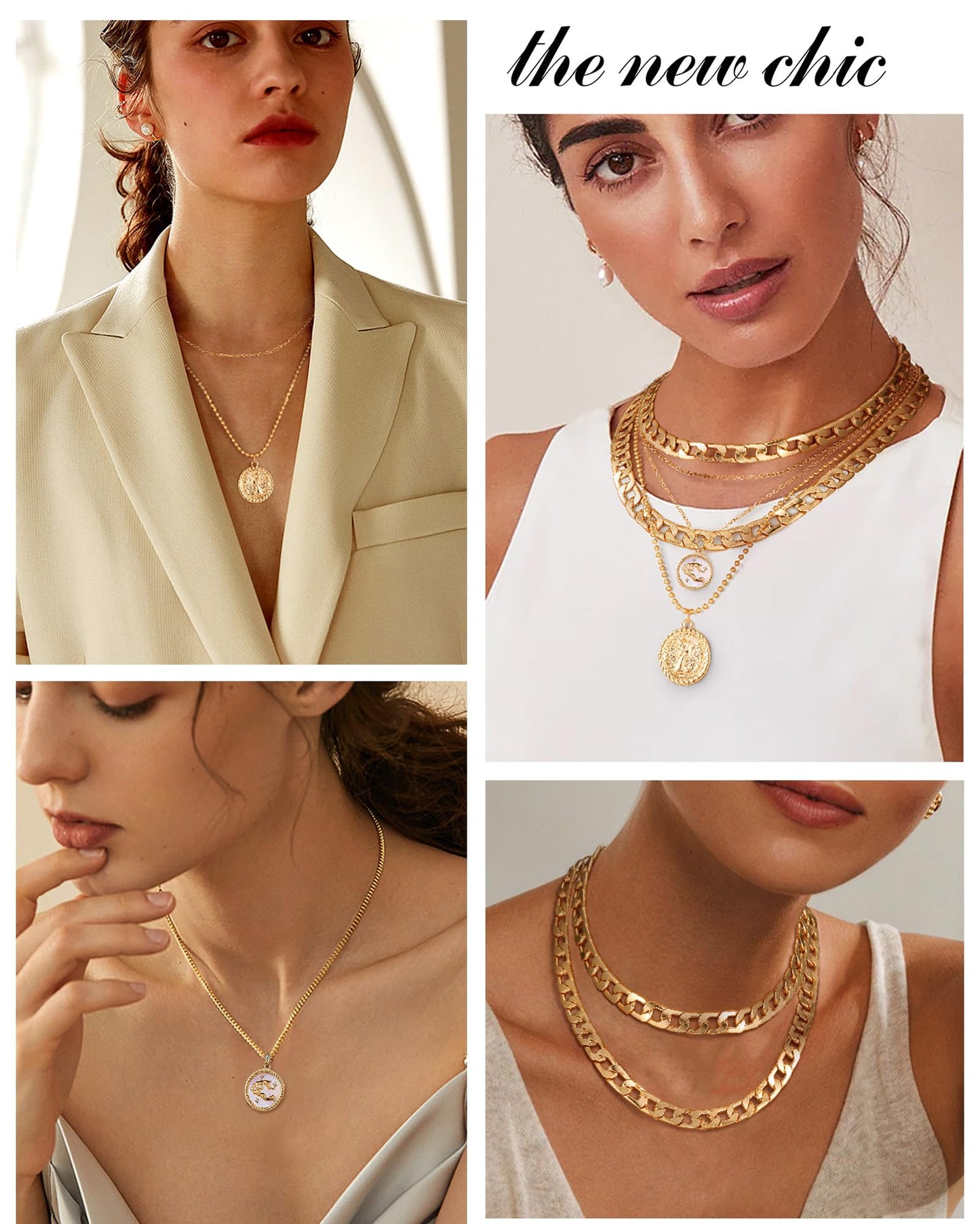 MJartoria Gold Layered Necklaces for Women Trendy Retro Coin Pendant Necklace Dainty Chunky Chain Choker Necklaces for Jewelry Birthday Gifts (Gold, Zodiac-Aquarius-3PCS Layered)