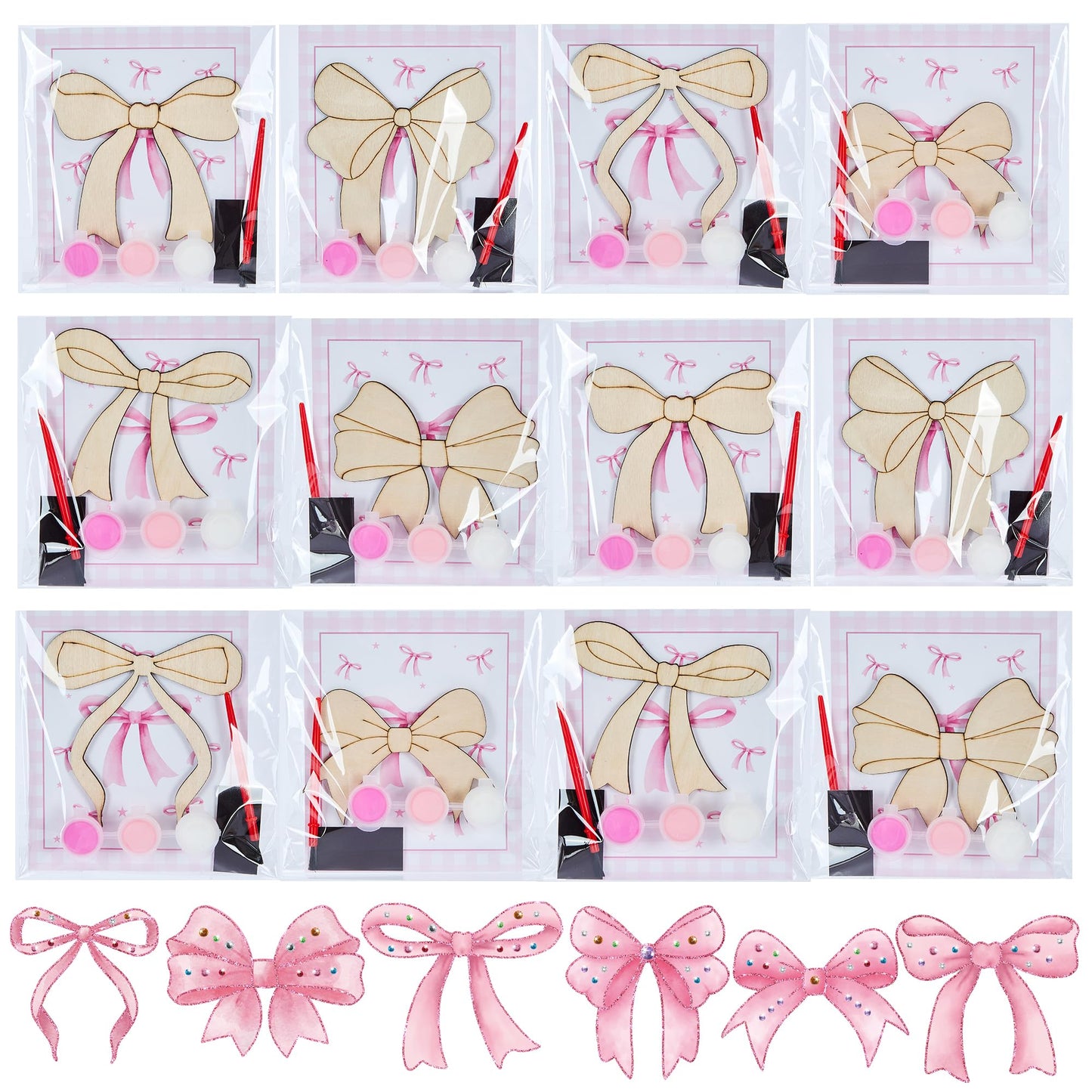 Bafeil 24 Sets Pink Bow Party Favors, DIY Wooden Bows Painting Crafts Kit with Magnets, Coquette Bow Birthday Decorations, Pink Bows Birthday Party Supplies Gifts Goodie Bags Stuffers Prizes