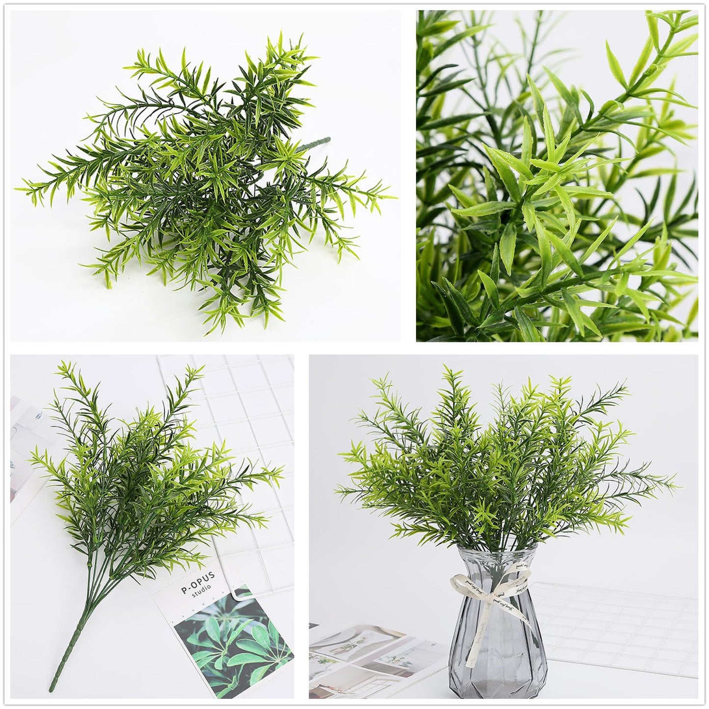 Artificial Rosemary Plants, Fake Plant Bushes Plastic Greenery Grass Faux Shrubs for Home Decor Kitchen Bathroom Farmhouse Room Shelf Desk Coffee Table Vase Pot Planter Filler DIY Decorations 6 Pack