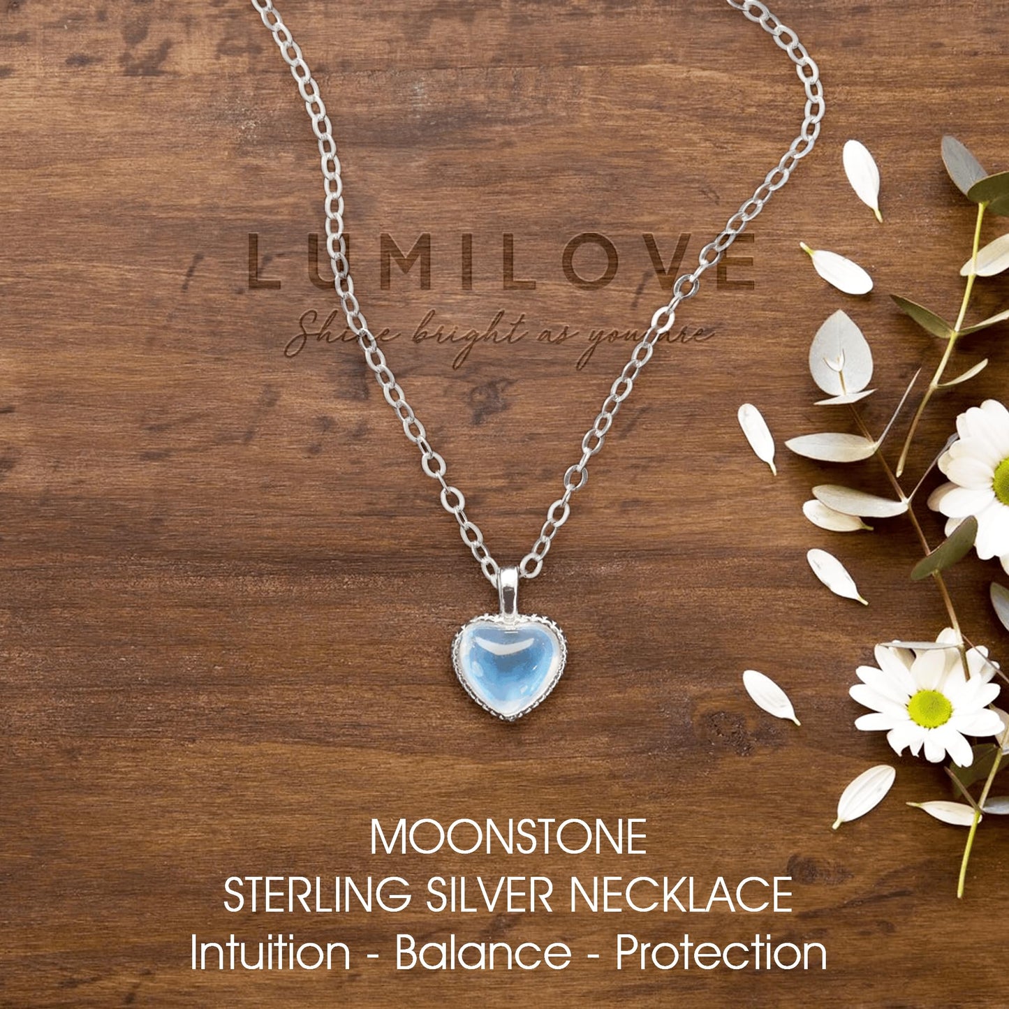 LUMILOVE New Beginning Moonstone Sterling Silver Necklace for Women, New Beginning Gifts for Women, New Job Gift, Divorce Gifts for Women, Graduation Christmas Gift, Minimalist Moonstone Jewelry