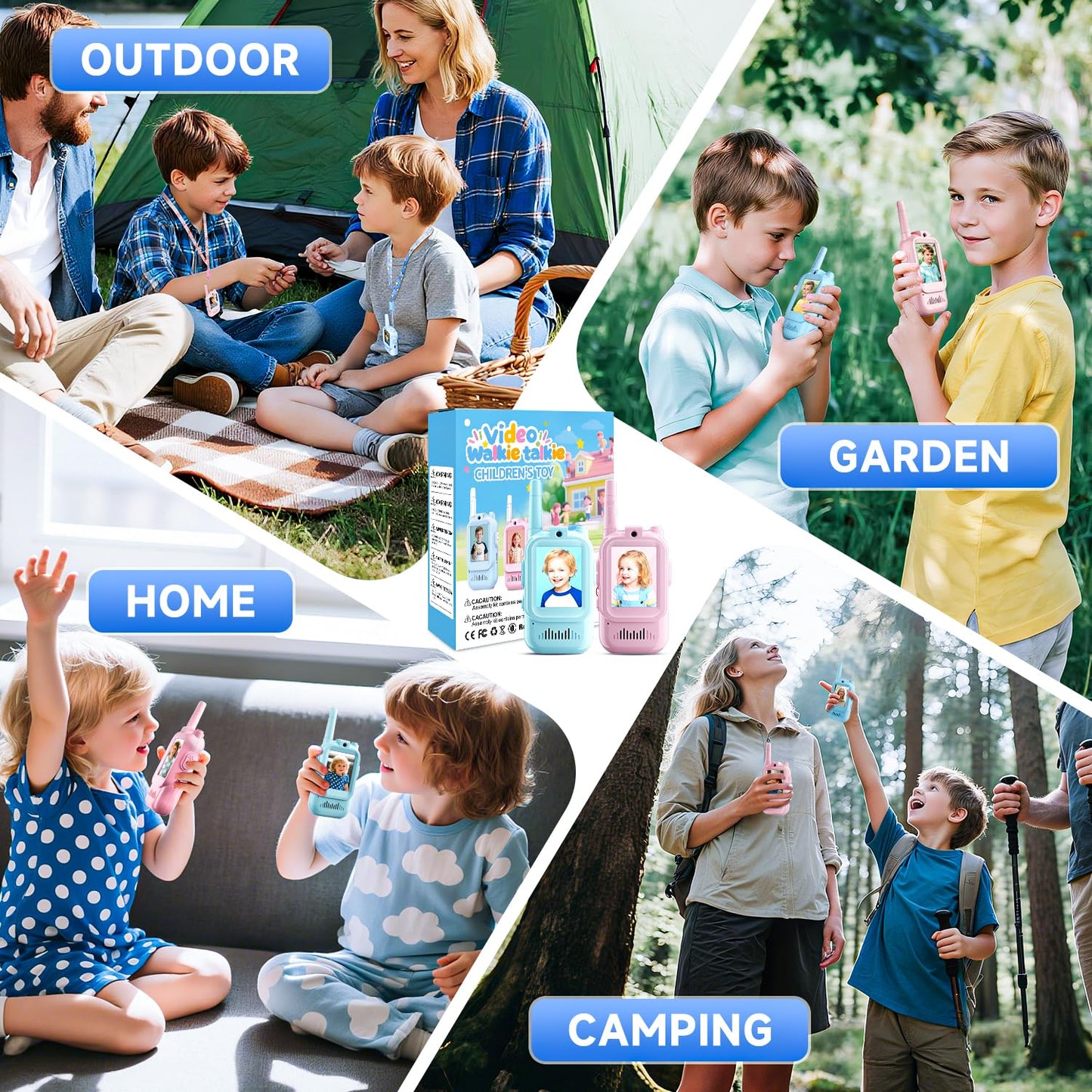 Kids Video Walkie Talkies, 2 Pack Long Range Walkie-Talkie for Kids, Rechargeable Video Call Toys for Indoor, Camping, Hiking, Travel, Christmas Birthday Gift for Boys Girls Age 3-5 (Blue/Pink)