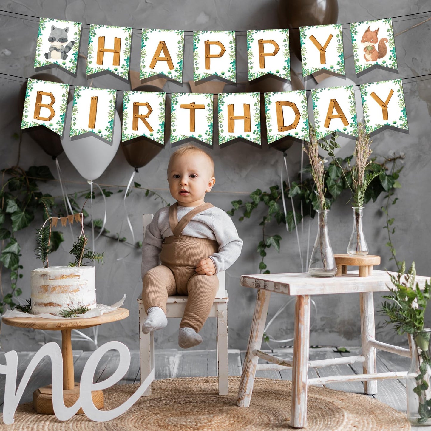 Motiskyy 115 Pcs Woodland Baby Shower Banners Kit DIY Woodland Party Banner Customizable Forest Animal Letters for Baby Shower Kids Birthday Party Decoration