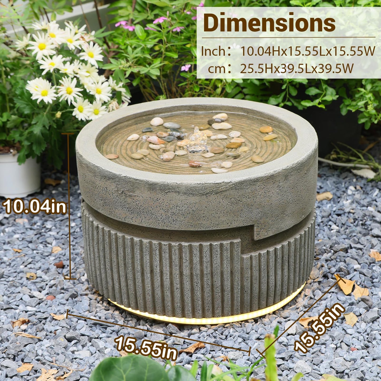 Sunlinua Small Modern Outdoor Water Fountain with Led Lights Tiered Cascading Waterfall Feature with Quiet Pump Floor Water Fountain for Patio Garden Backyard Decking Home and Indoor Décor Brown