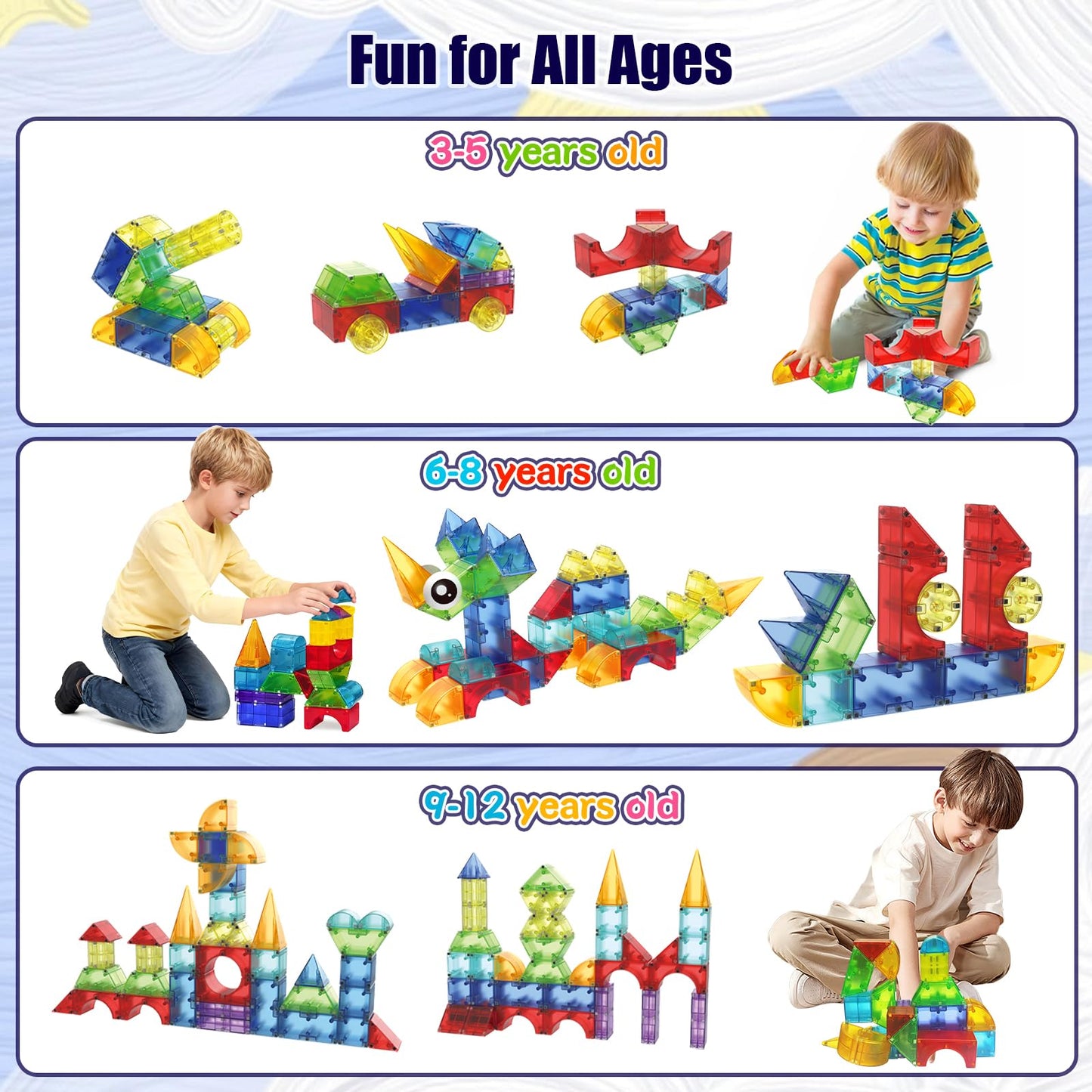 Huaker Magnetic Blocks,66 Piece Translucent Building Blocks for 3+ Boys Girls Birthday Gifts,Multi Shape Magnetic Cubes Preschool Classroom Educational Toys for 3-8 Year Old Kids STEM Activities