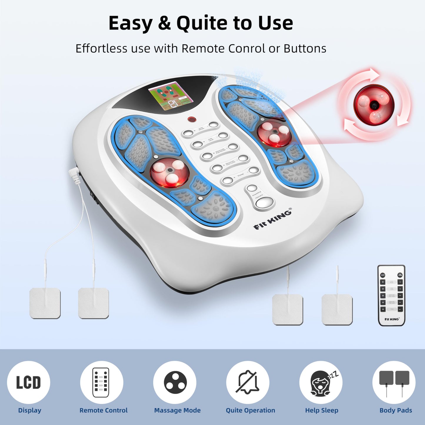 FIT KING Neuropathy Pain Relief for Feet Massager, EMS Foot Massager for Neuropathy with TENS Pads, Foot Circulation Stimulator for Plantar Fasciitis, Diabetes Feet Pain Relief