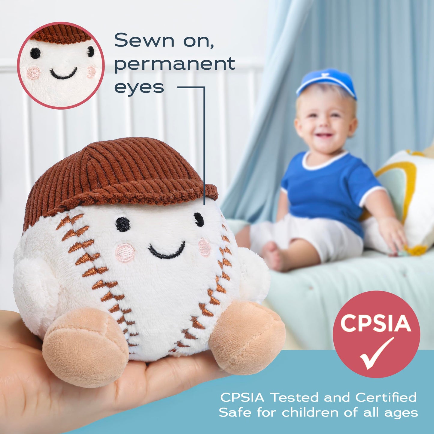 Baseball Stuffed Animal, Baby Baseball Plush Sports Toy, Baby Sports Toys, Plushies for Boys and Girls