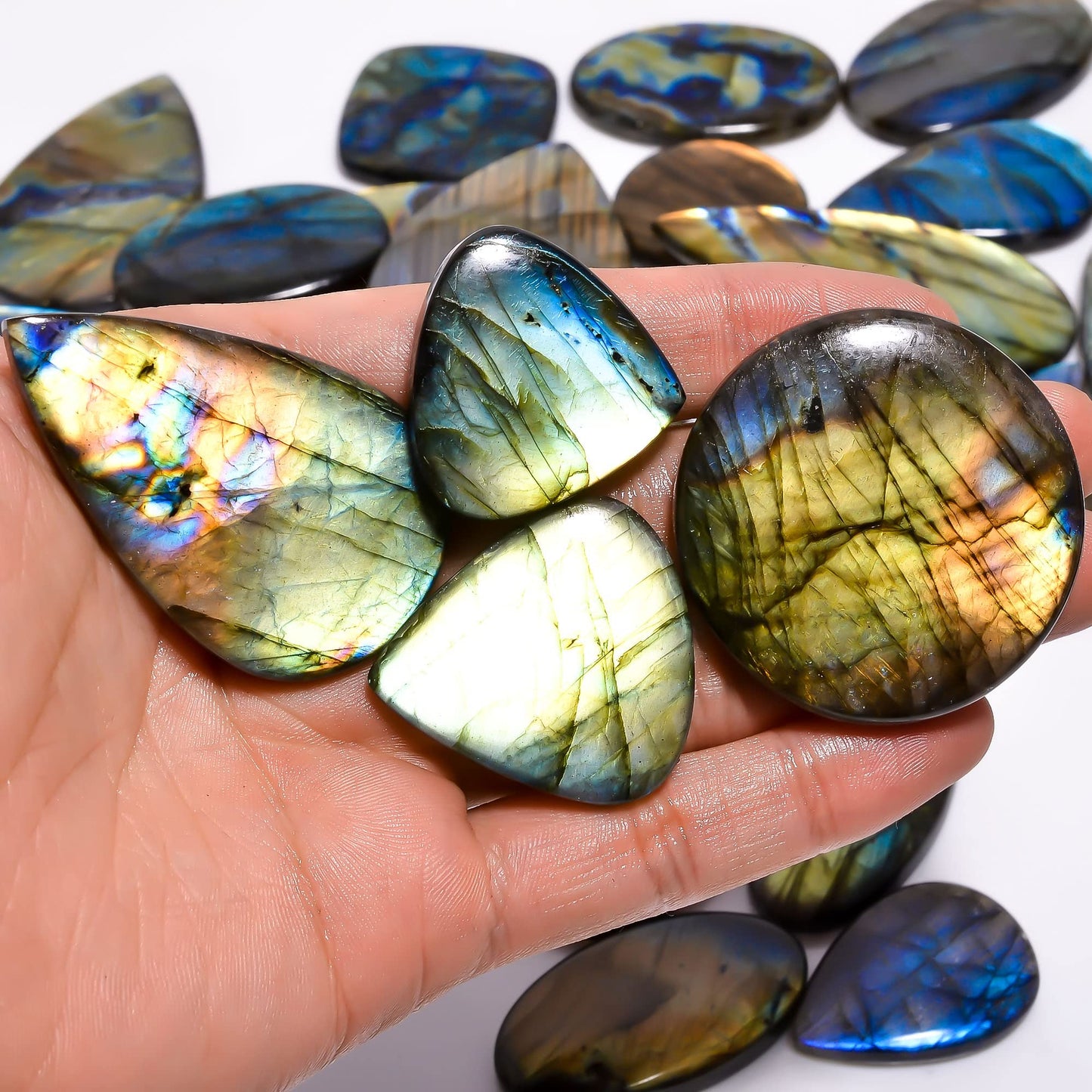 Natural Labradorite Gemstone- Healing Crystals for DIY Jewelry Making -Loose Natural Cabochon -Perfect for Crafting Unique Jewelry Designs Gift for Her, Mother and Wife (5 pcs, 25-35 mm)