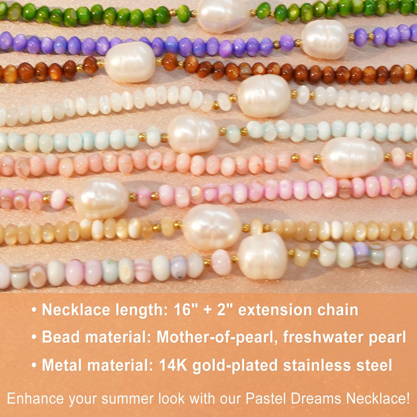 ERNAULO Beaded Necklaces for Women Seashell Beach Necklace with Freshwater Pearl 14K Gold Plated Boho Summer Handmade Jewelry CK-Seashell-pink
