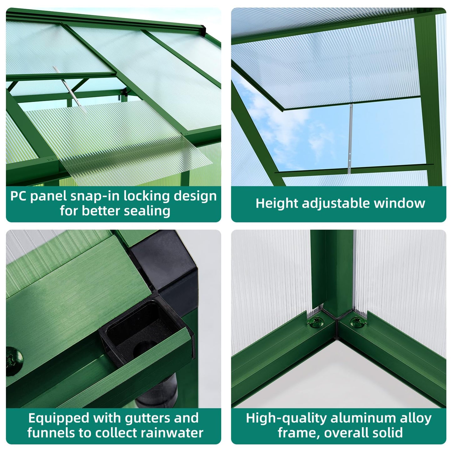 6x8 ft Greenhouse, Aluminum Frame & Polycarbonate Panel Greenhouse for Outdoors, Green House with Adjustable Roof Vent & Sliding Door, Durable Walk-in Green Houses for Backyard, Patio, Lawn