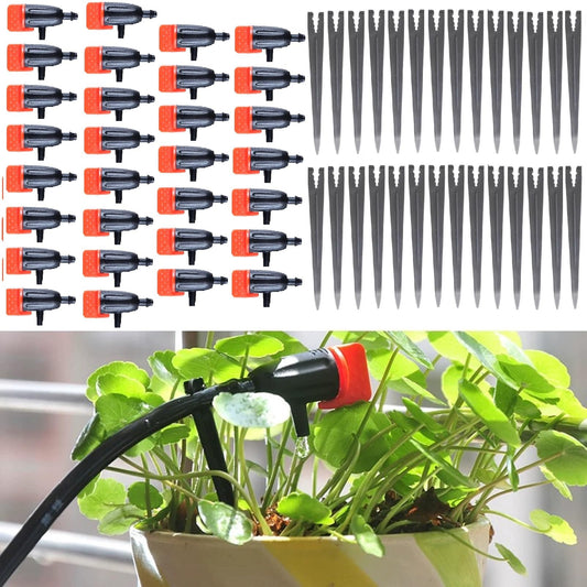 30PCS Garden Irrigation Dripper,Drip Emitters for 1/4" Drip Irrigation Tubing with Support Stakes, Adjustable Water Flow Drippers Watering Dripper Sprinkler for Watering System for (4-7mm) Hose (30)