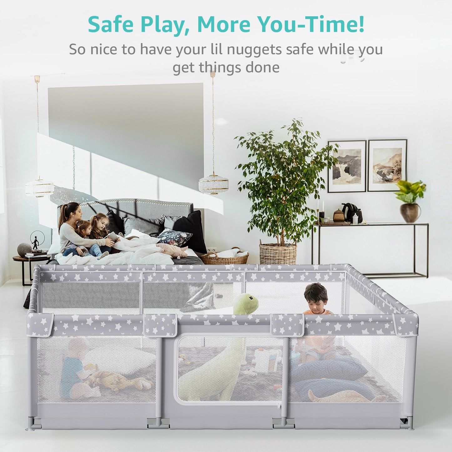 Large Baby Playpen for Babies and Toddlers - 70x59in Giant Play Pen for Babies 6-12 Months Big Play Yard for Toddlers 1-3 Play Pens for Toddler Indoors Playyard Fence Pin Corrales para Bebes Grey-s