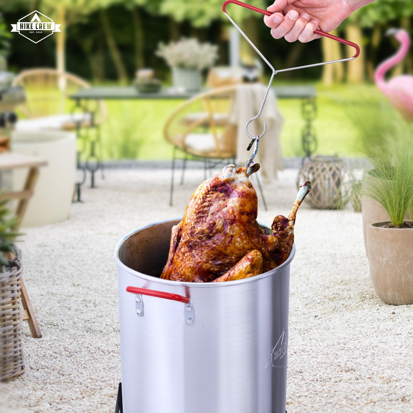 Hike Crew Outdoor Turkey Fryer Kit - Complete Kit for Steaming, Boiling & Frying with 30Qt Boiler Pot, Fry Basket, 12” Thermometer, Injector, Lifter, Turkey Stand, Gloves, Storage Cover & More