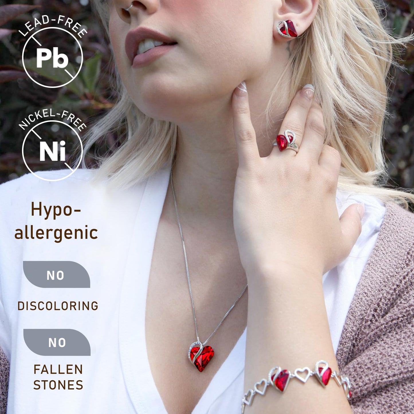 Leafael Gift Necklaces for Women, Infinity Love Birthstone Heart Pendant, Ruby Garnet Red Crystal for January July, Birthday Jewelry for Her, Mom, Wife, Silver Plated, 18" + 2" Chain