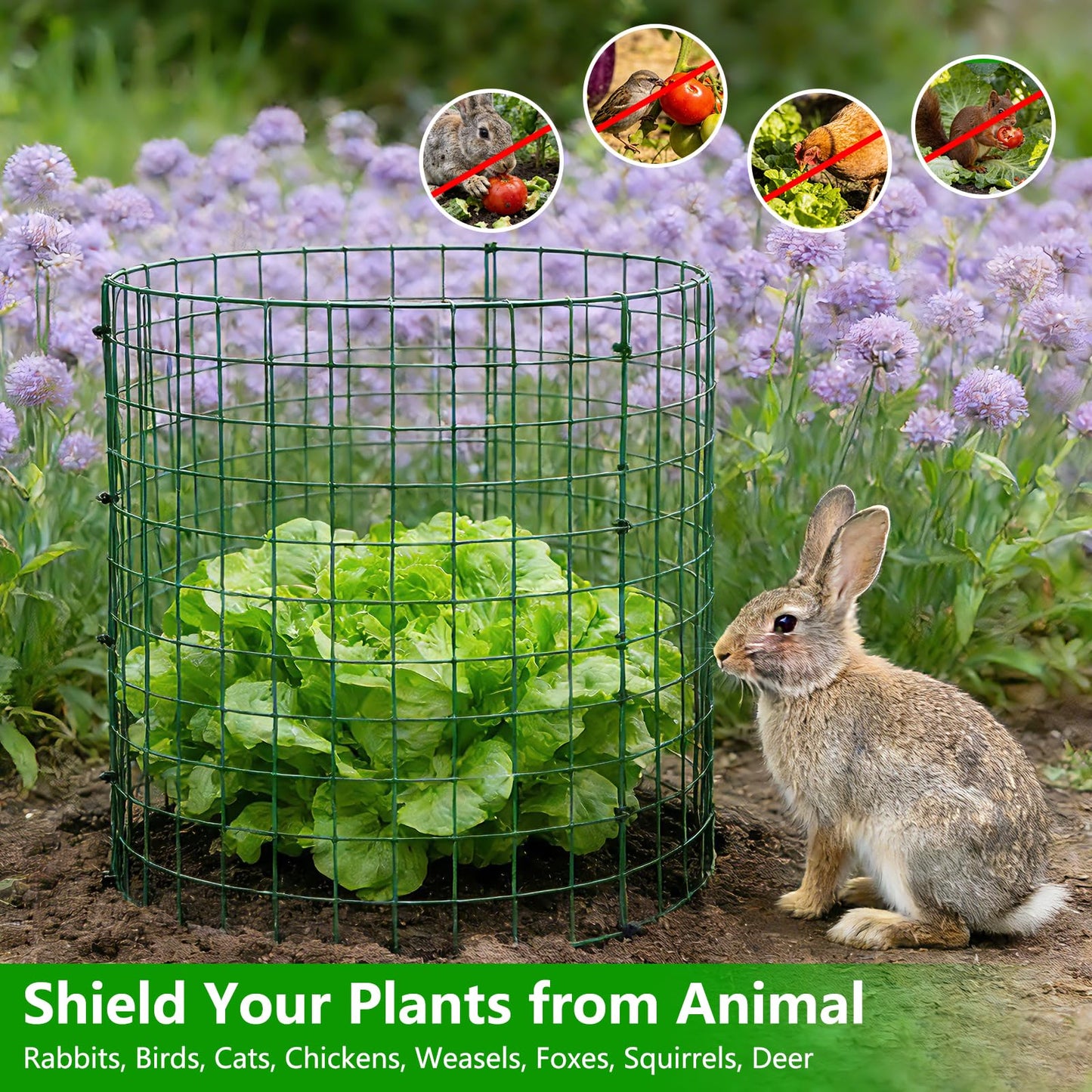 6 Pack Plant Protectors from Animals, 12''x14'' Metal Plant Cages for Outdoor Plants, Garden Plant Protector with Stakes & Zip Ties, Keep Rabbits Squirrels Out, Plant Cage for Flowers Vegetables