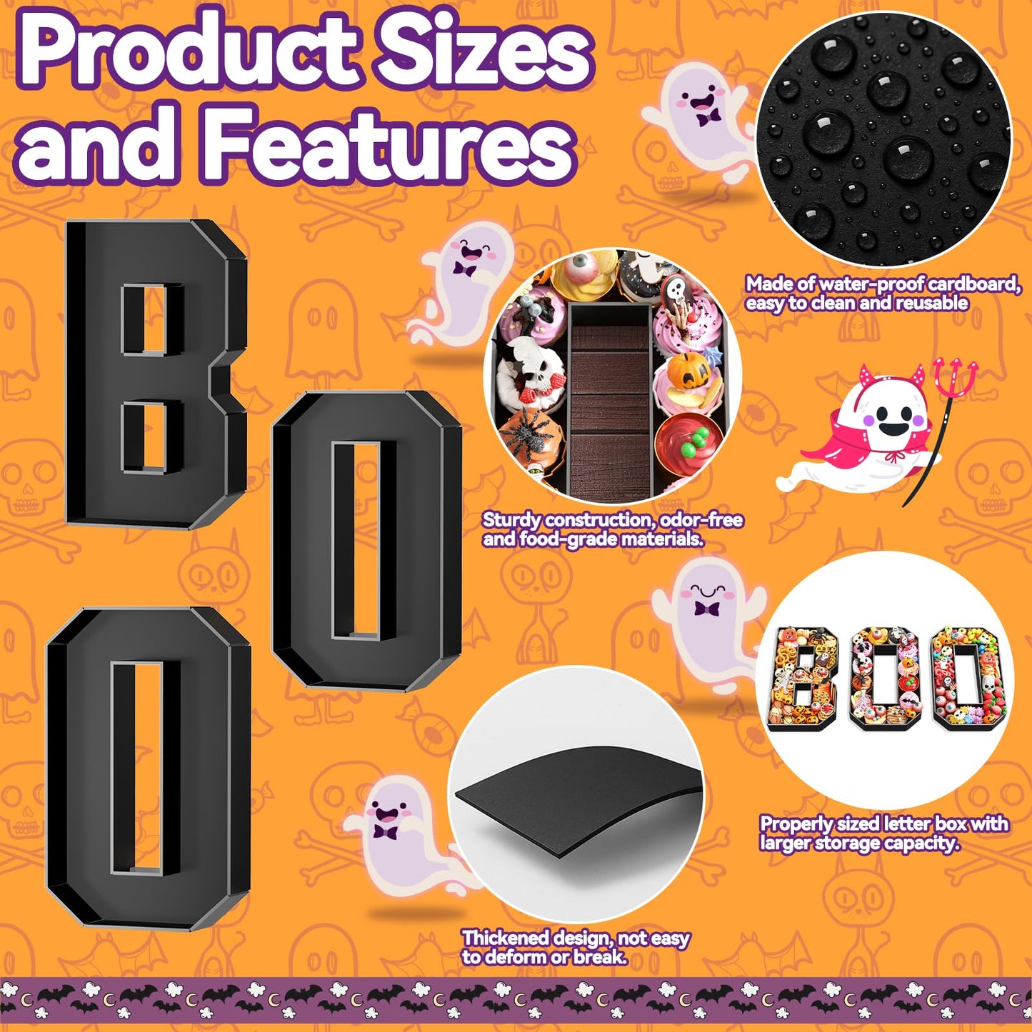 Paready Halloween Charcuterie Letters Boo, 13.78" Fillable Foam Cardboards Boo Black Charcuterie Tray Box for Candy, Treats, Snack, Cupcakes Container for Horror Halloween Party Decorations