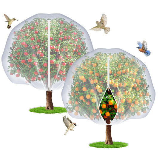 TMFsode 2Pcs Fruit Tree Netting with Zipper and Drawstring, 10Ft x 10Ft Blueberry Bush Netting, Protective Garden Mesh Covers for Tomatoes, Fruit Tree, Flowers, Vegetables