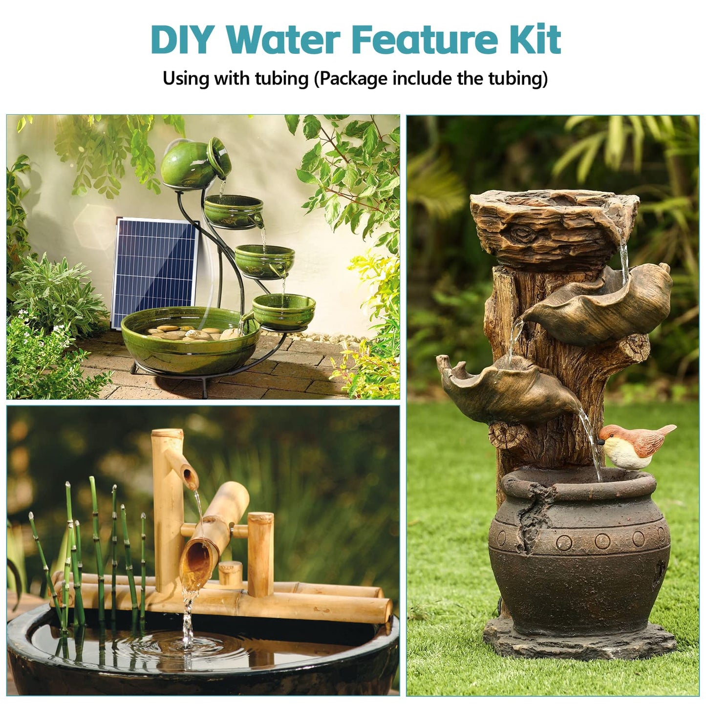 POPOSOAP Solar Fountain Pump 12W, Solar Water Fountain Pump with 160GPH Submersible Pump Adjustable Flow for Outdoor Fountain, Pond, Fish Tank, Garden, Pool, Water Features