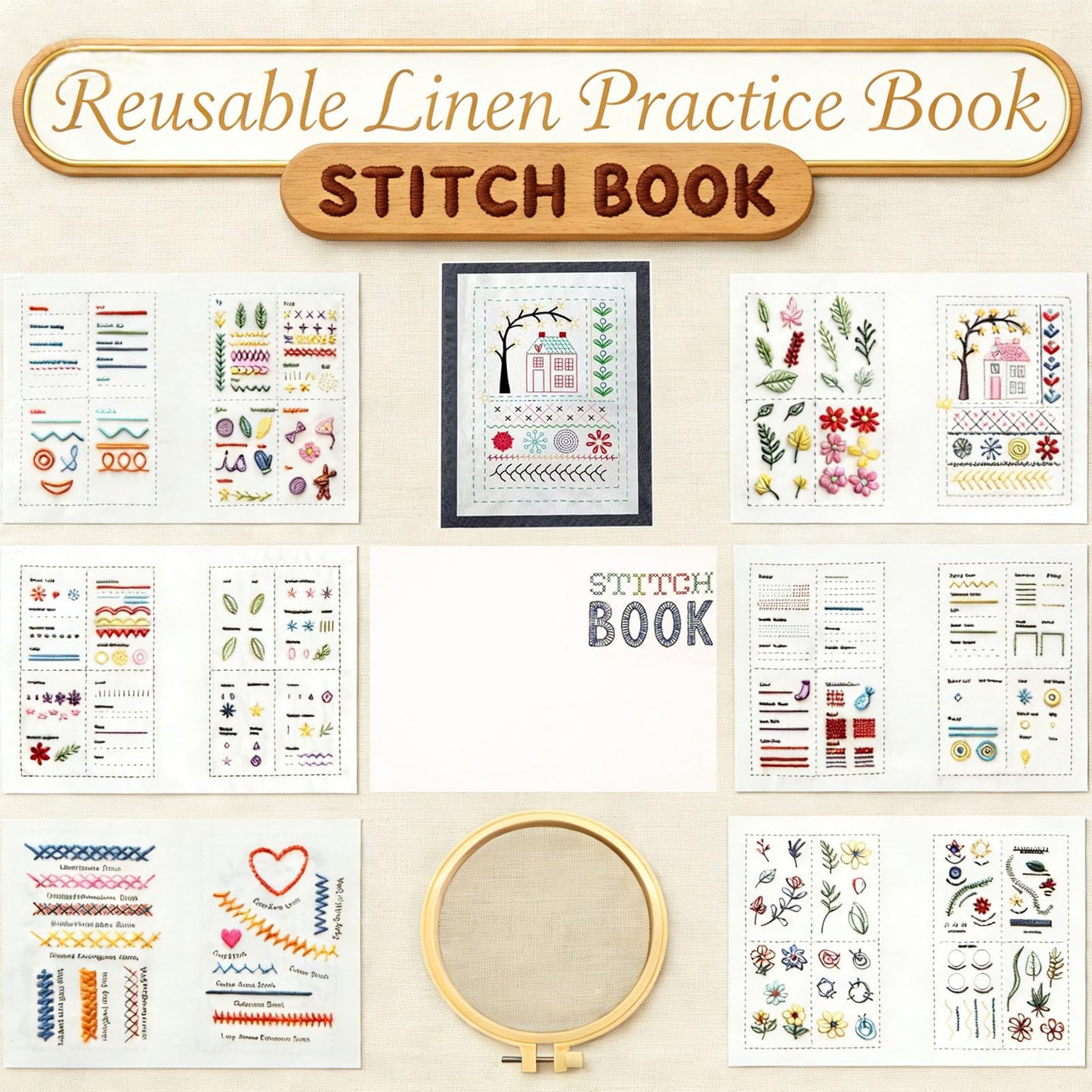 2026 Upgraded Embroidery Kit for Beginners, Embroidery Stitch Book Kit, Embroidery Book of Stitches & Sewing Kit, Portable All Scenario Cross Stitch Kits Easter Basket Stuffers for Teens Toddler