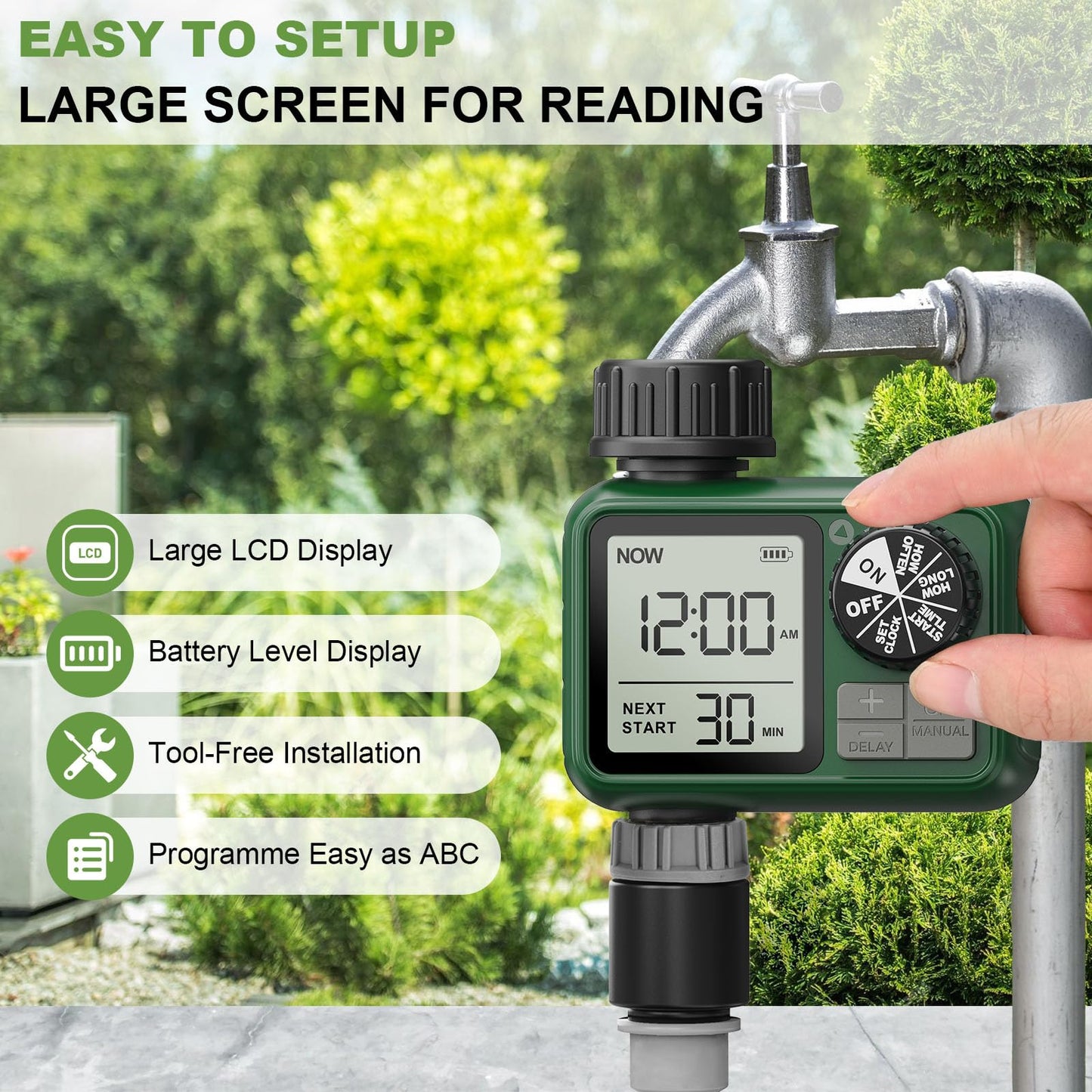 XinFuture Water Timer for Outdoor Garden Hose, Sprinkler Timer for Garden Faucet with Auto/Manual/Rain Delay Mode, Sprinkler Irrigation Controller for Yard Lawn