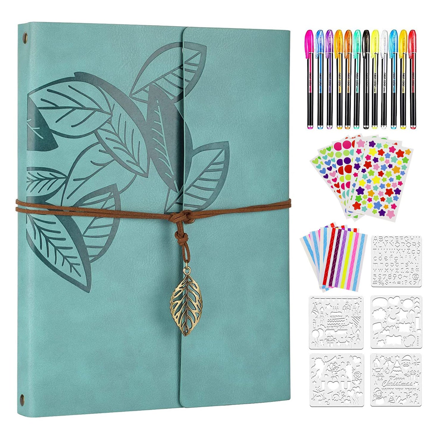 ZEEYUAN Scrapbooking Supplies Kits Leather Scrapbook Photo Album 8.5x11 inch Scrap Book 60 Pages, Leaf Pattern Photo Book Travelling Journal Scrapbook Family Scrapbook