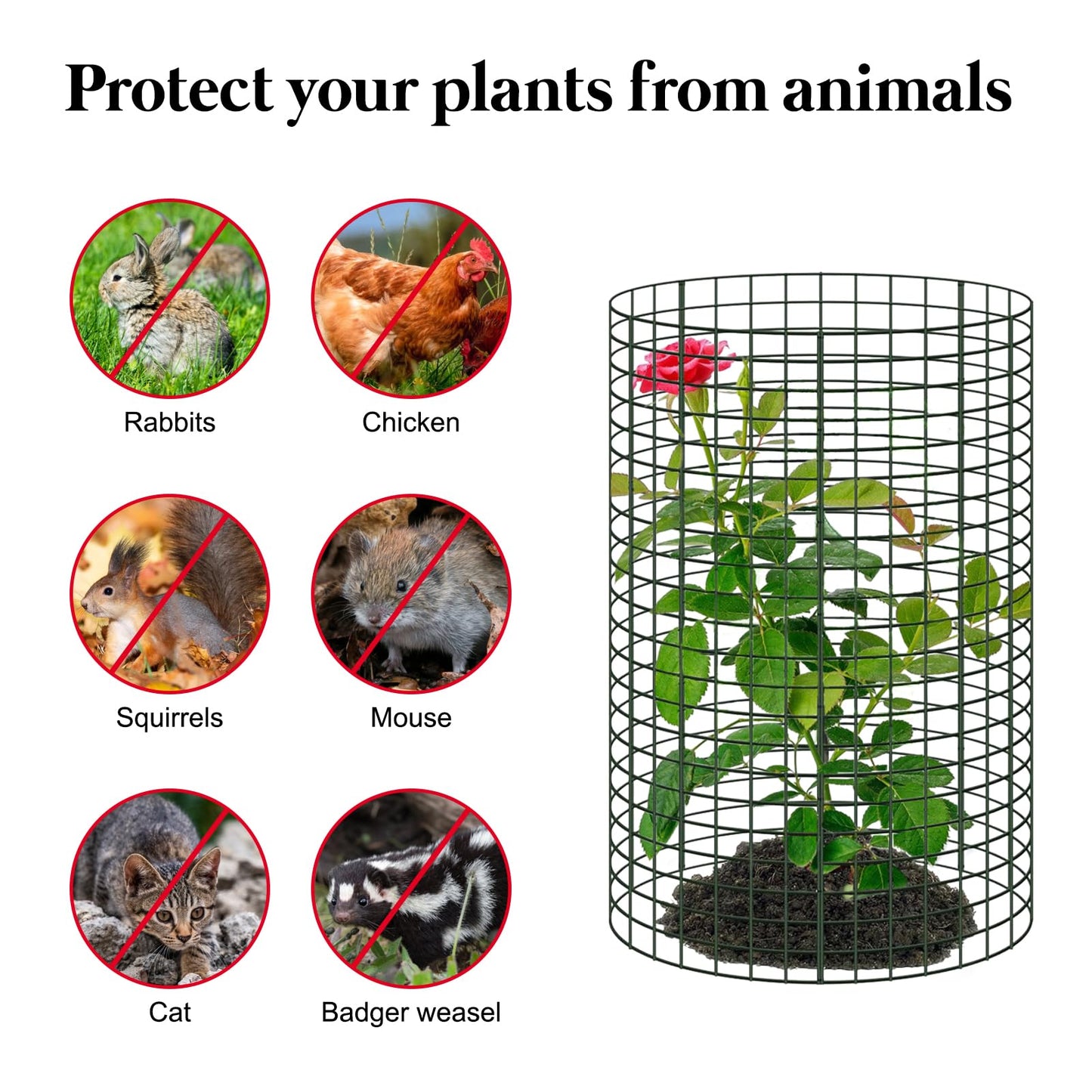 15 Pcs Large Wire Plant Protector from Animals, 5 Pack 24" H X 12" Dia Metal Plant Cage Chicken Wire Cloche with Ground Stakes and Nylon Tie to Keep Animals Out, Garden Protection Bunny Barricade