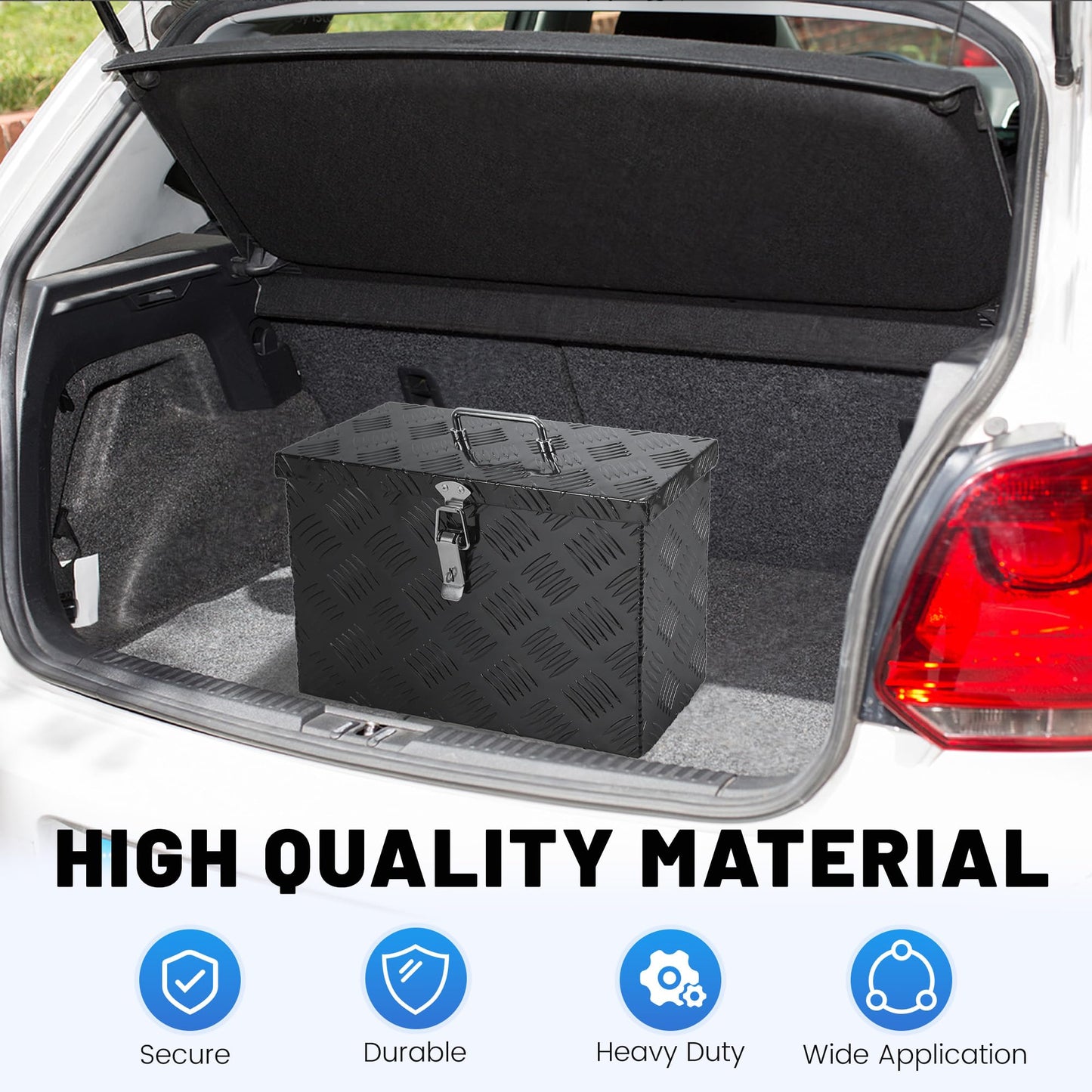 Vigorighter 16 Inch Truck Tool Box, Aluminum 16"X7.5"X10" Small Truck Storage Box with Top Handle, Heavy Duty Lockable Toolbox for Pickup,Truck Bed, RV, Trailer, Car, 5 Bar Tread Pattern, Black