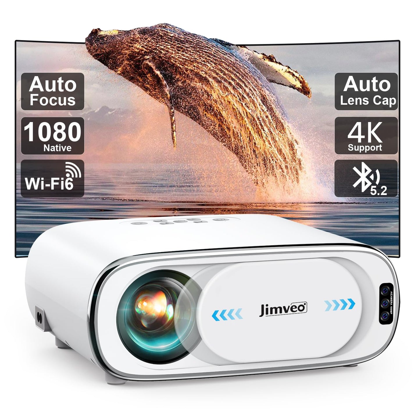 [AI Auto Focus/Auto Lens Cap] Outdoor-Projector-4K with WiFi 6 and Bluetooth: 1500 ANSI Portable Projector with Auto 6D Keystone & Zoom, Jimveo Native 1080P Movie Proyector 2026 Upgraded