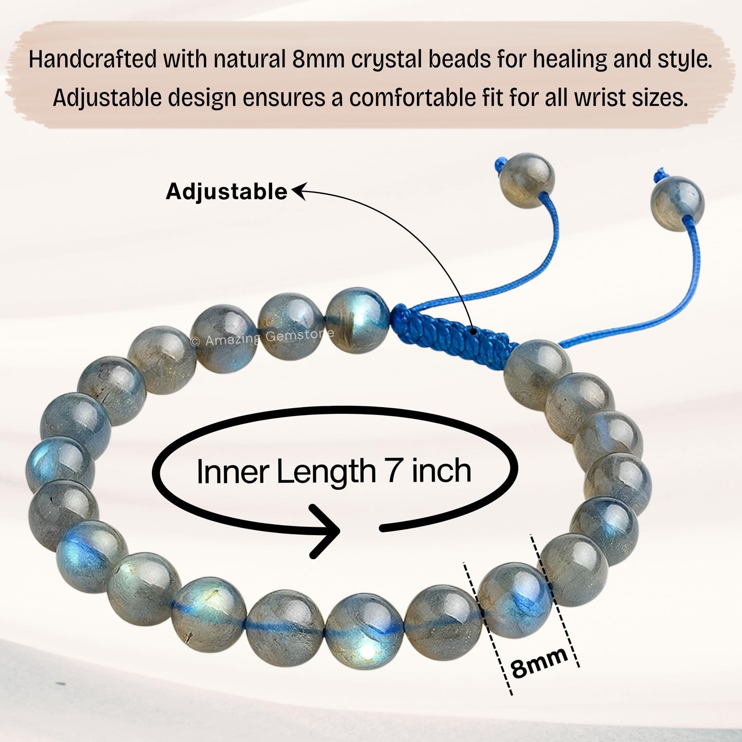 Amazing Gemstone Labradorite Bracelet, Gifts For Men & Women - Protection Healing Crystal Bracelet - 8mm Gemstone Beaded Adjustable Bracelet, Pulseras Para Hombres Mujer Stocking Stuffers
