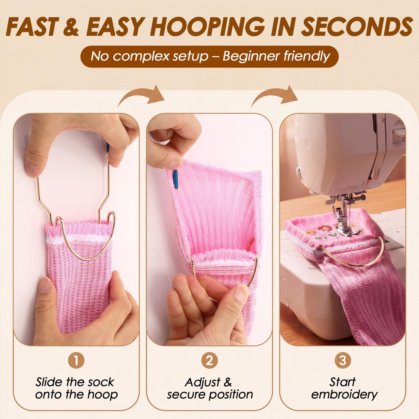 Boao Sock Hoop for Embroidery Machine – 3PCS Embroidery Hoops Kit (2 Adult + 1 Kids), Easy Hooping Aid for Socks, Embroideries Hoop Accessories for Socks, Sleeves & Embroideries Machine