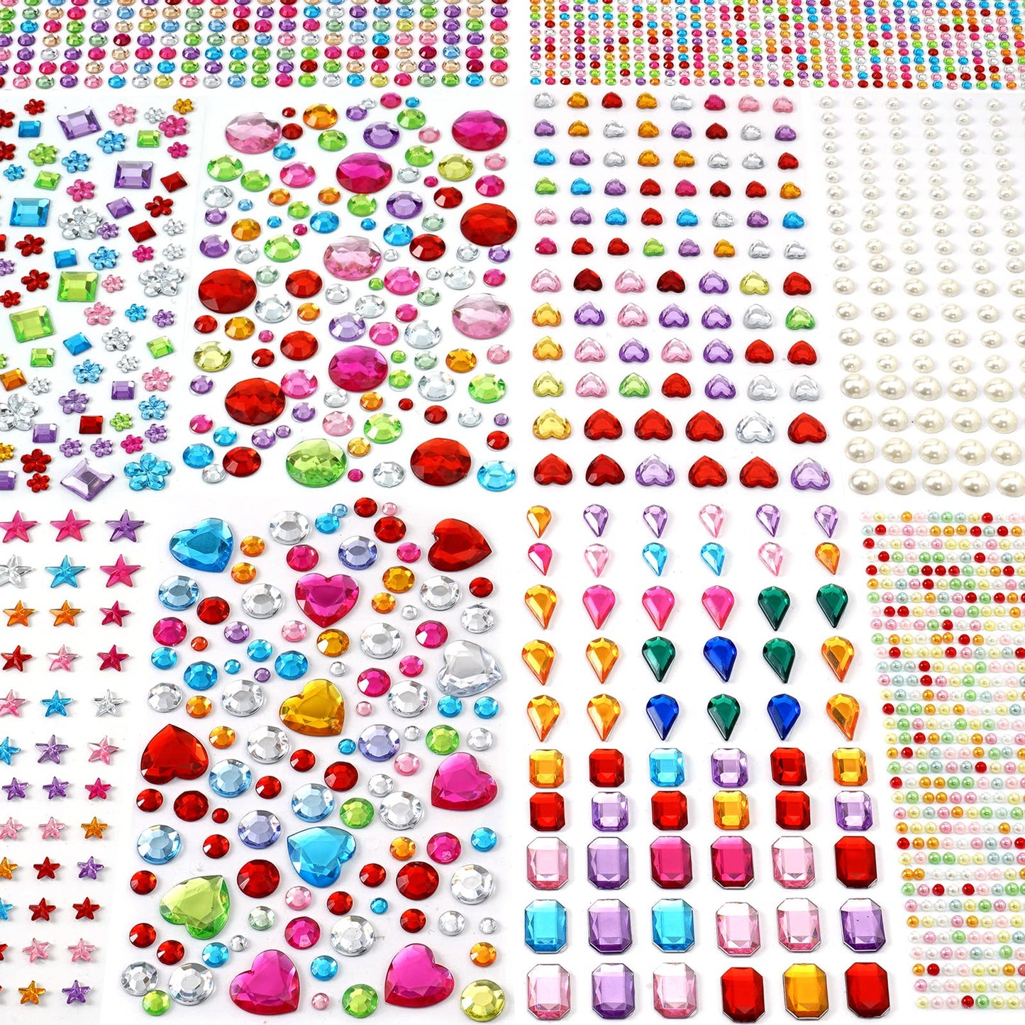 3654pcs Gem Stickers Jewels for Crafts - Self Adhesive Rhinestone Jewel Stickers, Stick on Gems Rhinestones for Crafts, Acrylic Bling Heart Stickers, Craft Supplies