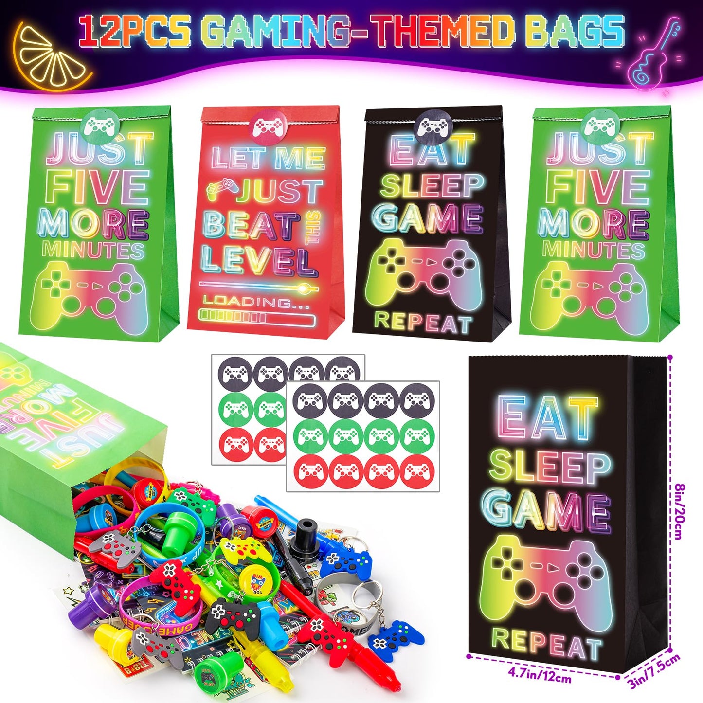 SNLN Video Game Party Favors Gamer Birthday Supplies Kids Notebook Invisible Ink Pen Paper Bag Silicone Bracelet Stamper Keychain Glow Tattoo Sticker Gaming Game On Party Favors Goodie Stuffers Decor