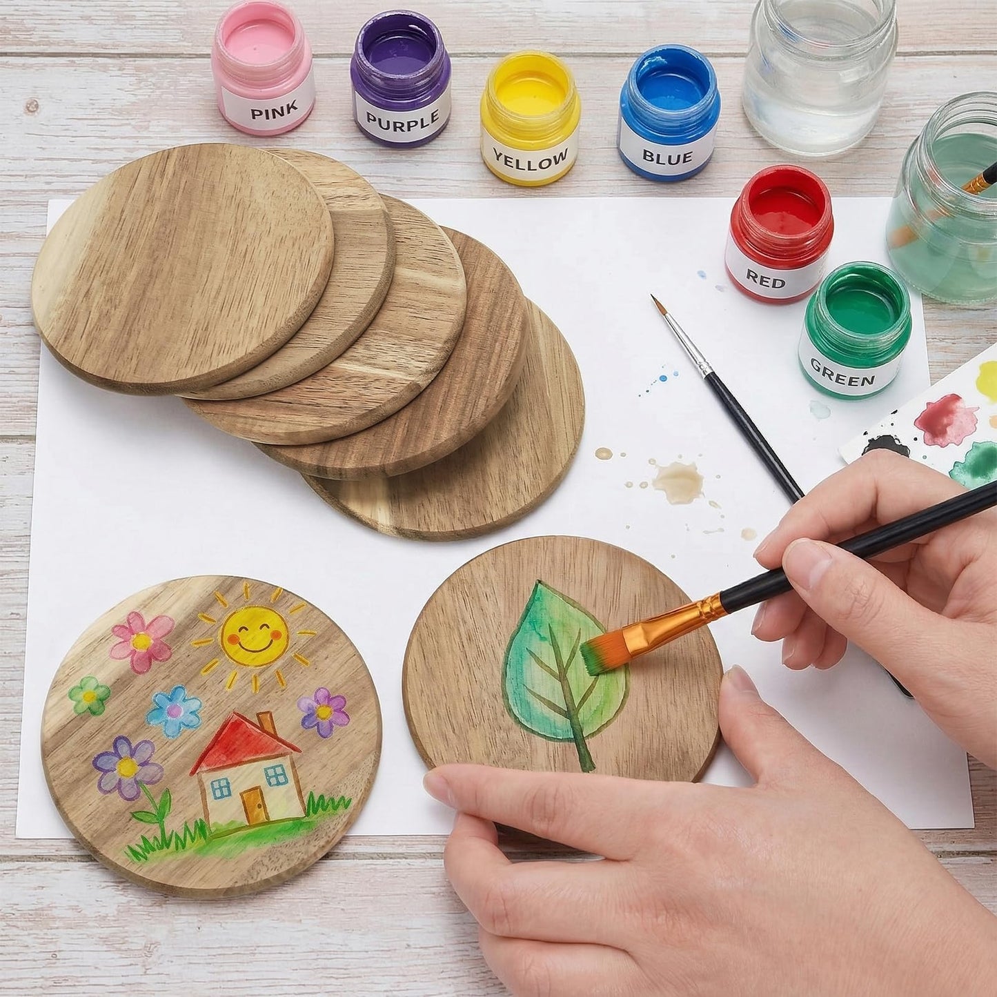 ZEAYEA 36 Pack Acacia Wood Coasters, 3.7 Inch Round Unfinished Wood Cup Coasters for Drink with Non-Slip Dots, Blank Wooden Slices for Crafts, Painting, Writing, Staining, Engraving, Home Decoration