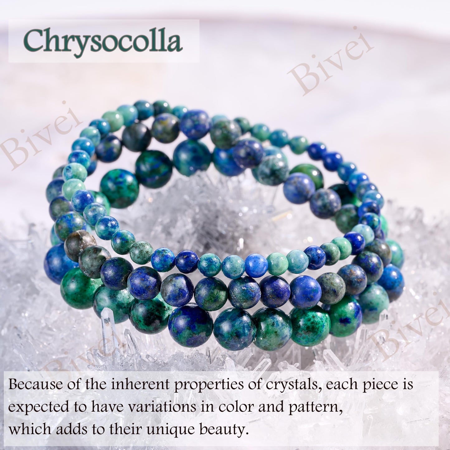 Bivei Chrysocolla-Gentle Expression-6mm Beaded Bracelets for Women Handmade Semi Precious Natural Stone Stretch Elastic Jewelry for Women Yoga Protection Gifts