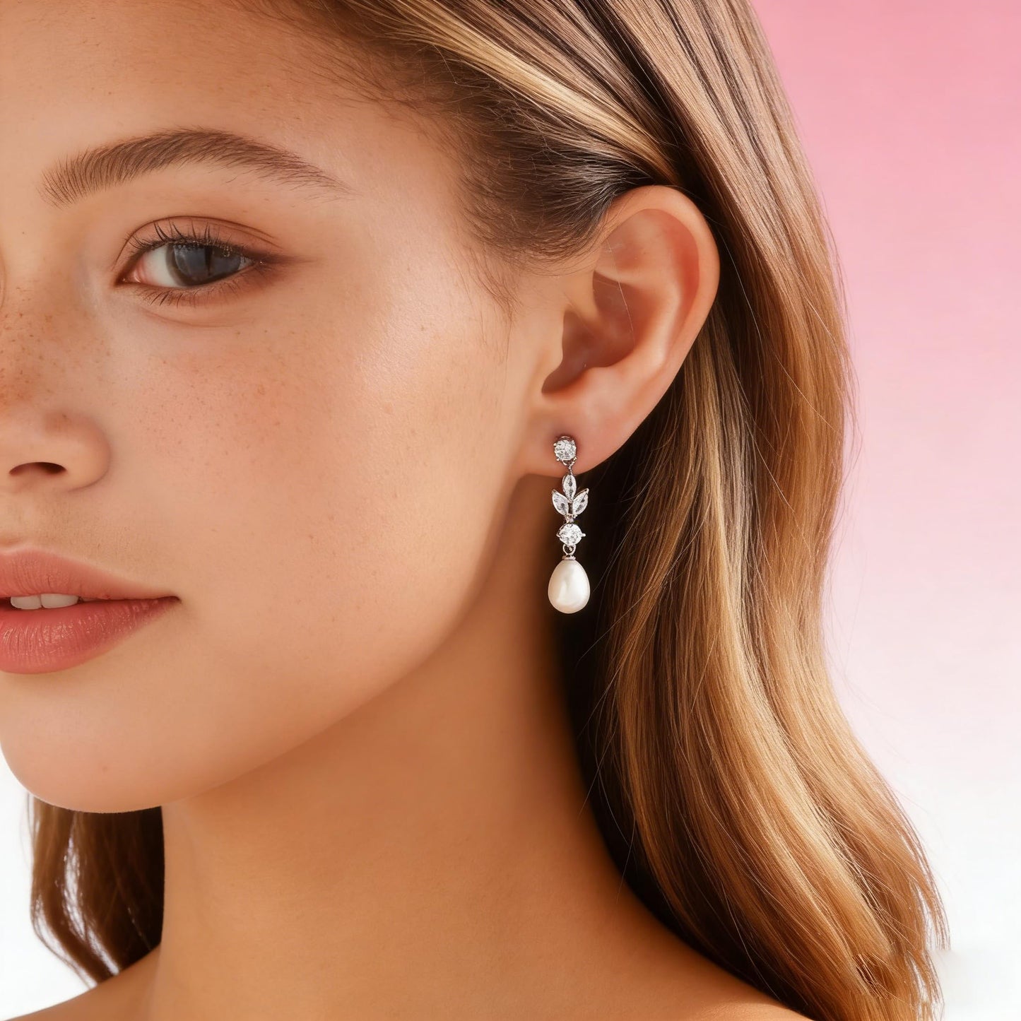 Pearl Earrings for Women Dainty Diamond Pearl Drop Earrings Silver Plated Dangle Earrings for Women Weddings Gifts Bridesmaid Gifts