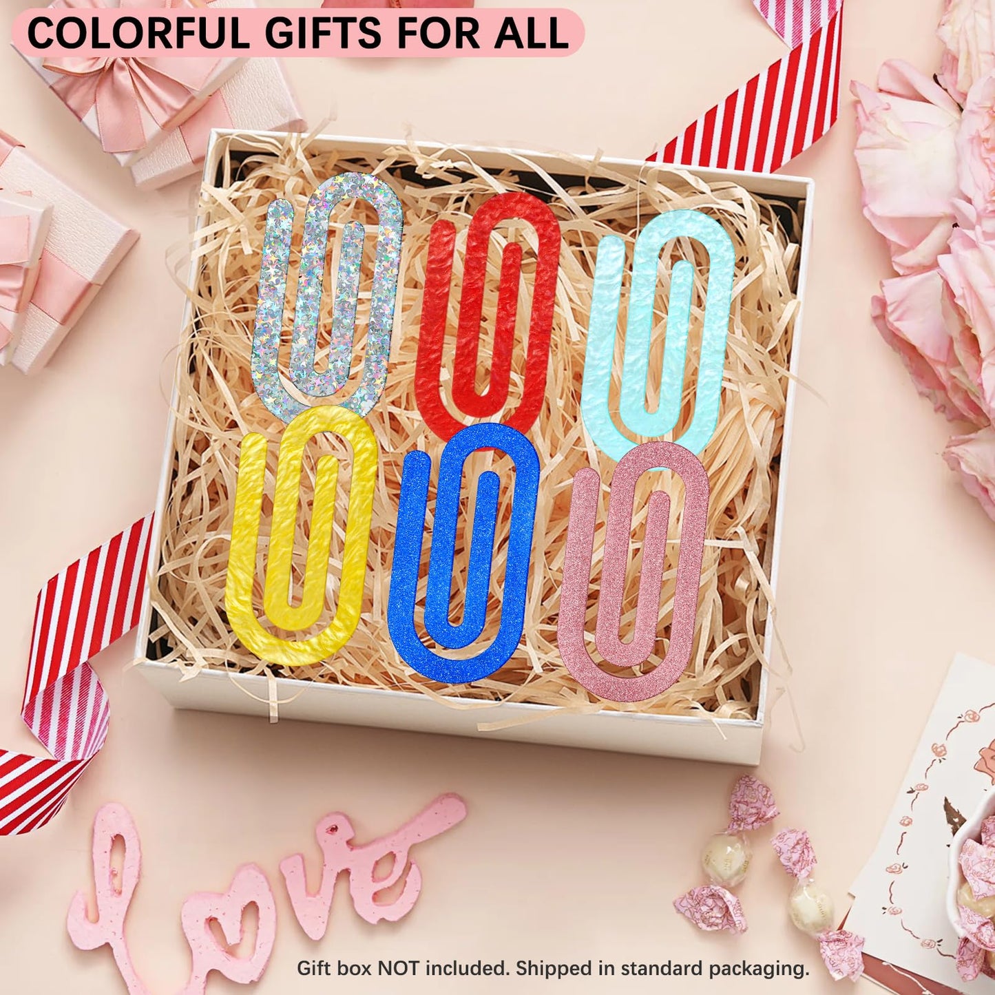 12 Pcs Jumbo Acrylic Paper Clips, 4"x2" Large Plastic Paper Clips, Bright Colors, Classroom & Office Supplies, Back to School Gifts for Teachers & Students, Desk Org & DIY Charms & Accents & Bookmarks