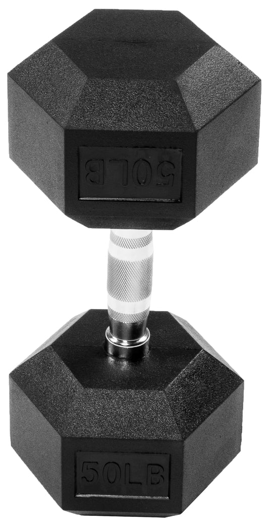 Fitvids Rubber Encased Hex Dumbbell, 50LB Single