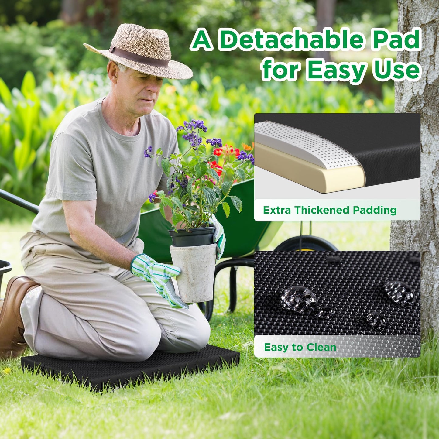 LOENIY 10.8” Wide Garden Kneeler and Seat, Heavy Duty Foldable Gardening Stool with Tool Belt Pouch, Included Thickened Kneeling Pad, Portable Gardening Bench Chair for Seniors & Parents