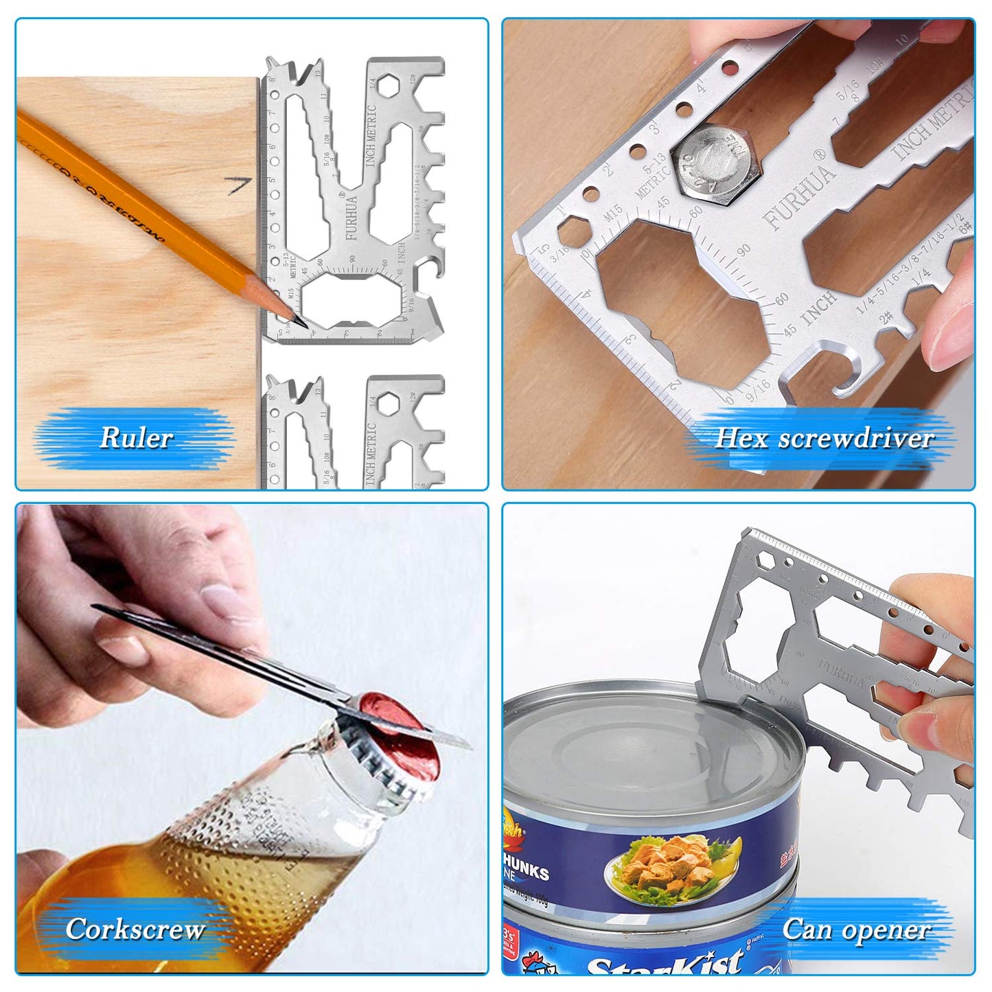FURHUA Multitool Credit Card Sized Pocket Tool, 42-in-1 Wallet Multi Tool Card,thicker and harder, Gifts for Dad, Husband, Men - Bottle Opener, Cord Cutter, Screwdriver, Ruler, Scraper etc