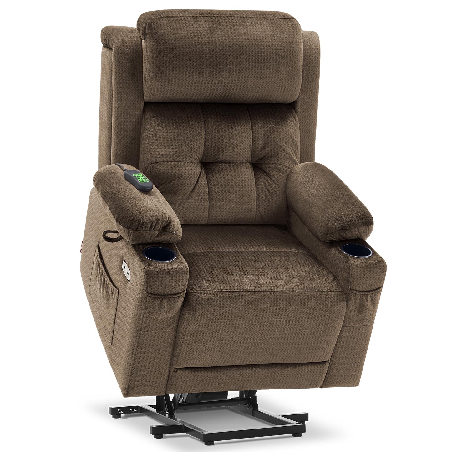 MCombo Large Triple Motor Power Lift Recliner Chair with Massage and Heat for Elderly People, Adjustable Headrest, Infinite Position, USB Ports, Fabric 7662 (Brown, Large)