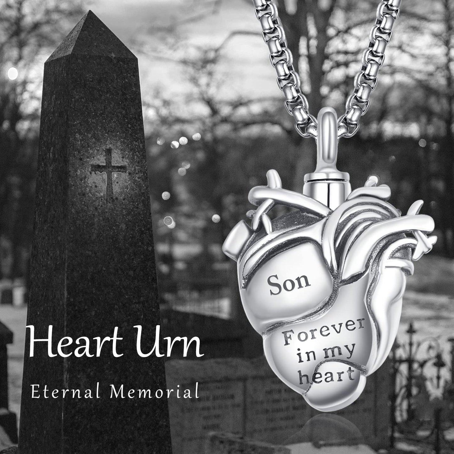 Anatomical Heart Urn Necklaces for Ashes Sterling Silver Ash Pendants Cremation Jewelry Son Keepsake Pendant Memorial Jewelry Gifts for Loss of Son