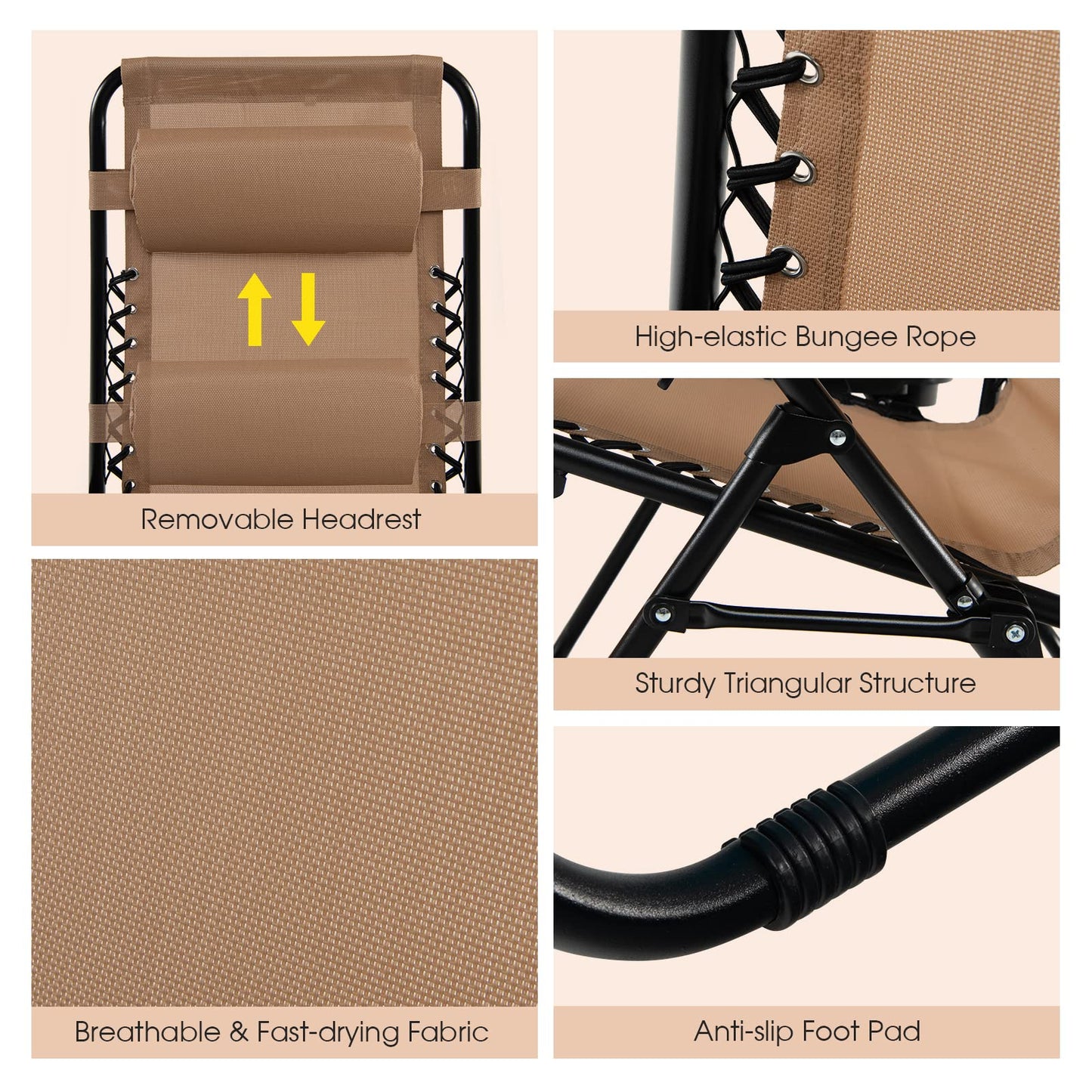 Renatone Folding Zero Gravity Reclining Textilene Lounge Chairs, Outdoor Adjustable Patio w/Pillows & Cup Holder Trays for Backyard, Beach, Poolside (BE)