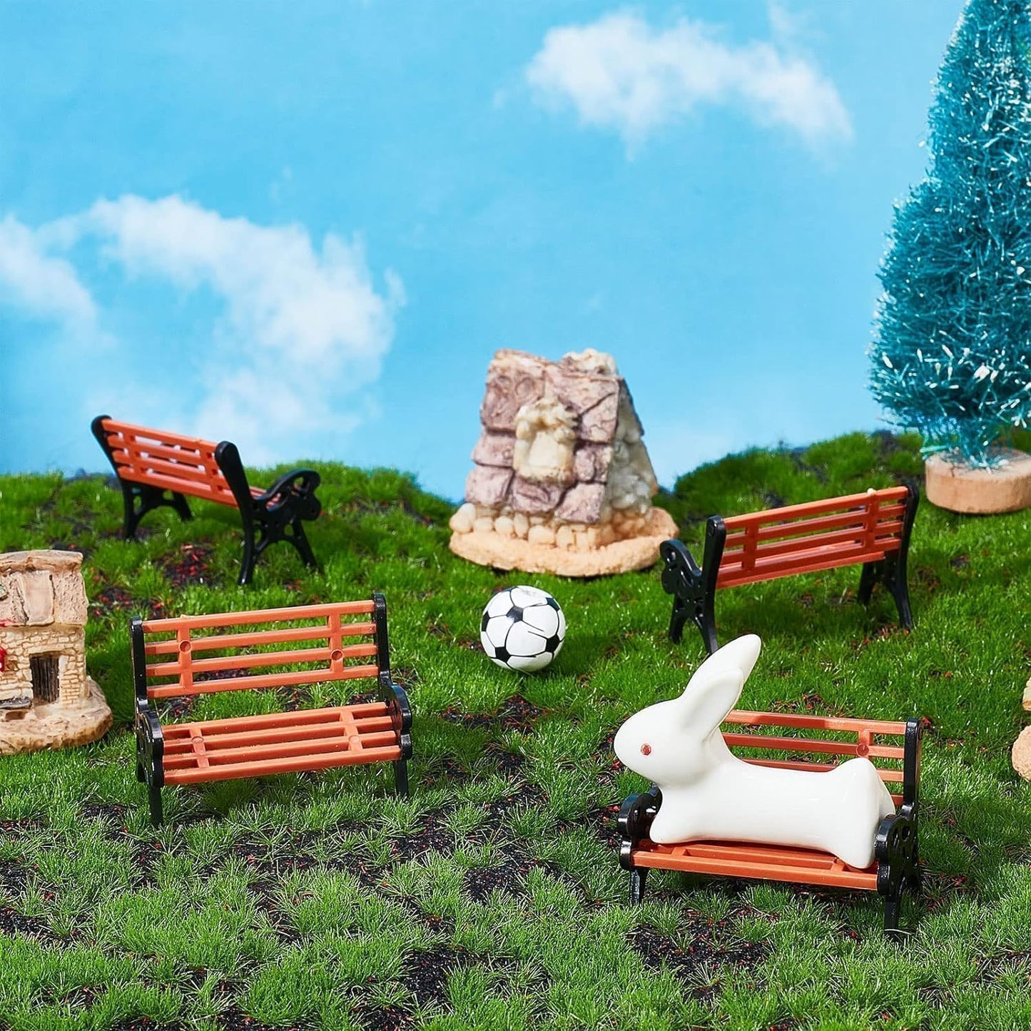 Miniature Park Bench Set 2-Pack - 1:12 Scale Brown Garden Seats with Realistic Detailing, Tiny Park Benches for Dollhouse and Fairy Garden Accessories, Train Platform and Miniature Landscape Décor