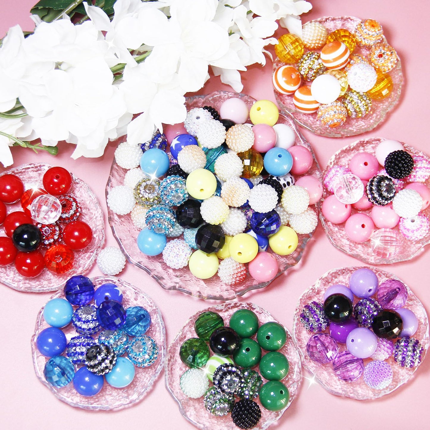 100Pcs 20mm Beads for Pens Making Rhinestone Beads Mixed Acrylic Bubblegum Bead Crystal Round Sparkly Chunky Bead for Pens Beadable Bracelet Necklace Keychain DIY Craft Jewelry Making Supplies