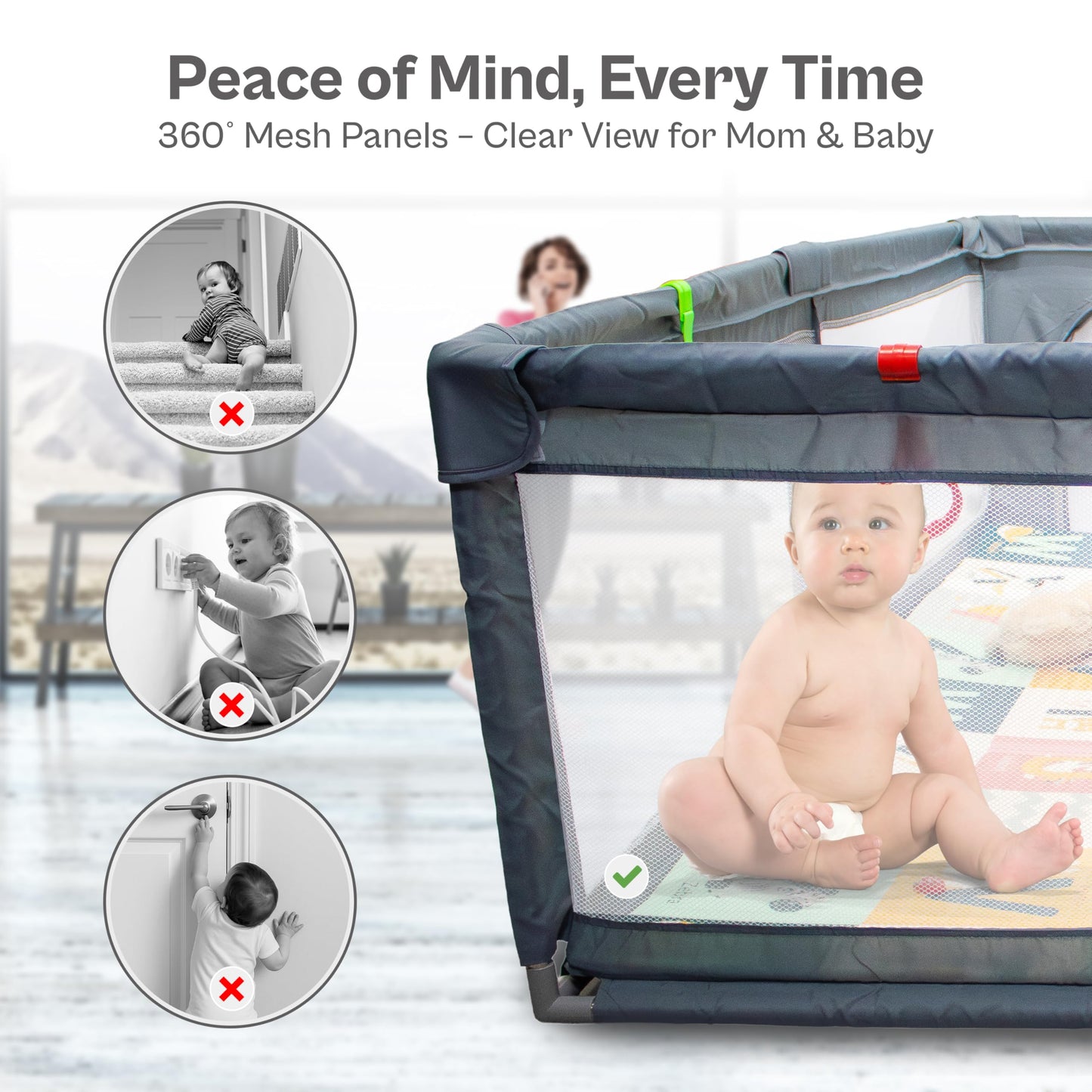 Baby Playpen with Mat 79x71 Inch Large Playpen for Babies and Toddlers Playard with Zipper Gate Safety Fence Play Pen with Soft Breathable Mesh Indoor & Outdoor Kids Activity with Playmat Dark Gray