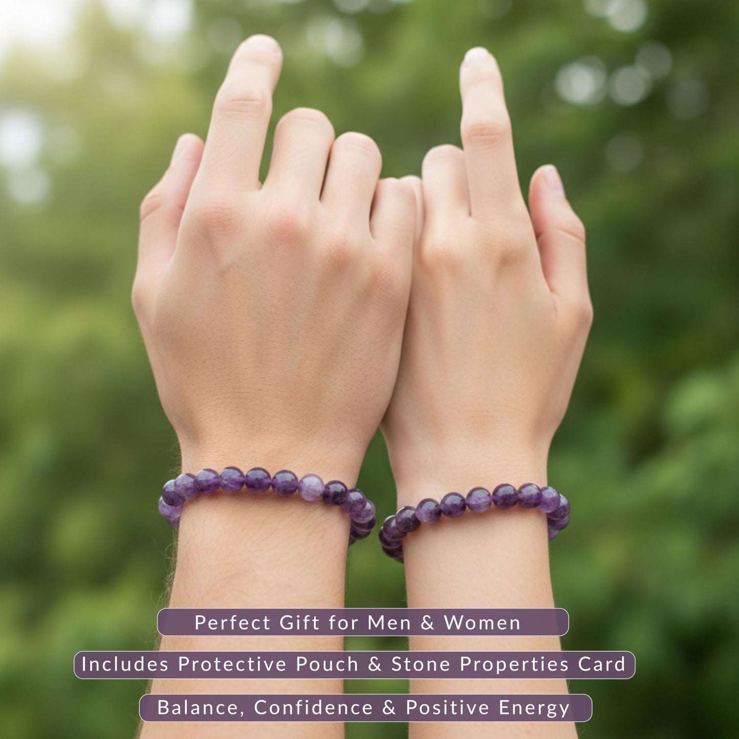 Cherry Tree Collection Dogtooth Amethyst Beaded Bracelet – Genuine 8mm Gemstone Stretch Bracelet for Men & Women – Handmade Crystal Bracelet - (Dogtooth Amethyst - M)