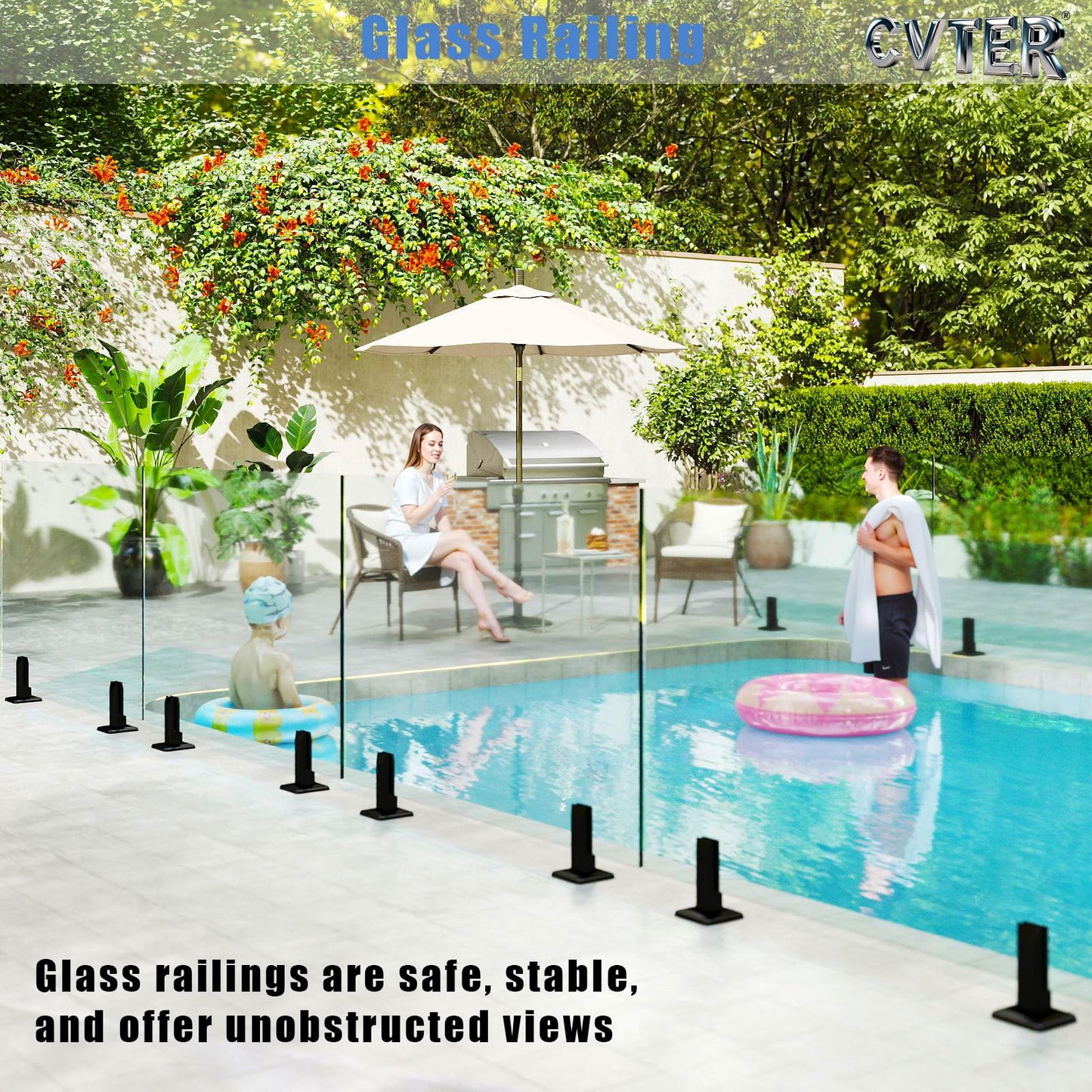Cvter Black Glass Railing Spigot, 10 Pack, Heavy Duty Glass Clamp Post, 304 Stainless Steel Railing System for Stairs Balusters/Pool/Balcony/Patio/Deck (Net Weight 2.31lb)