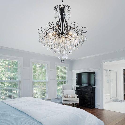 WUZUPS Crystal Chandelier 10-Light Pendant Ceiling Light Modern Lighting Fixture for Dining Room Hallway Bedroom Kitchen Bathroom, H 27.6" x W 22.8", E12 Base, Black