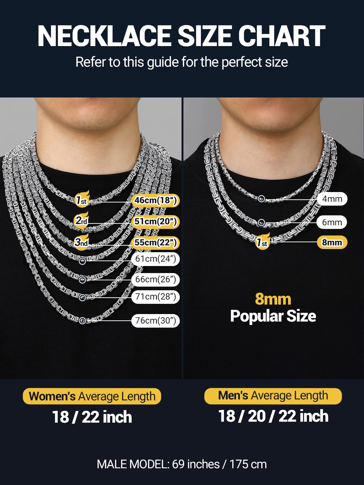 PROSTEEL Stainless Steel Chain Jewelry For Men 4mm Byzantine Chain Necklace